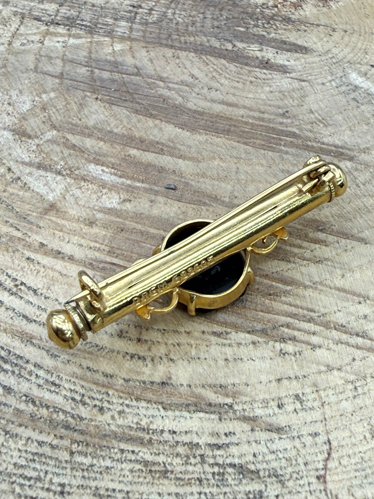 Antique German Gilt Banded Glass Bar Brooch