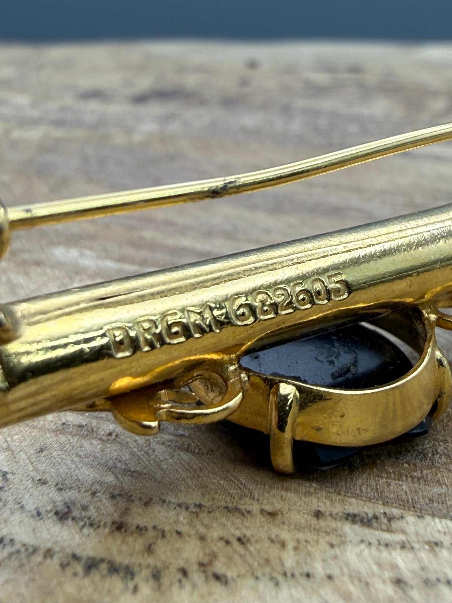 Antique German Gilt Banded Glass Bar Brooch