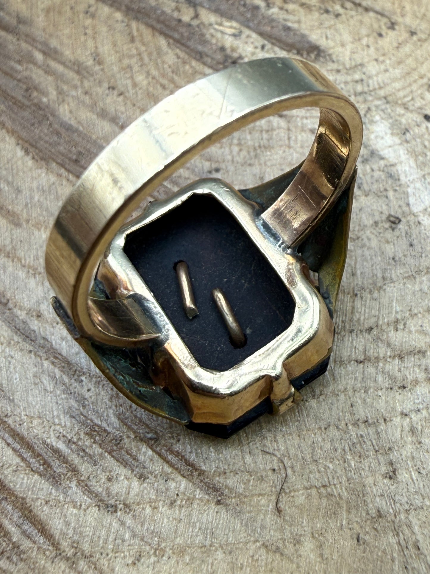 Antique 'Initial J' Mourning Ring, Onyx & Rolled Gold in Size S