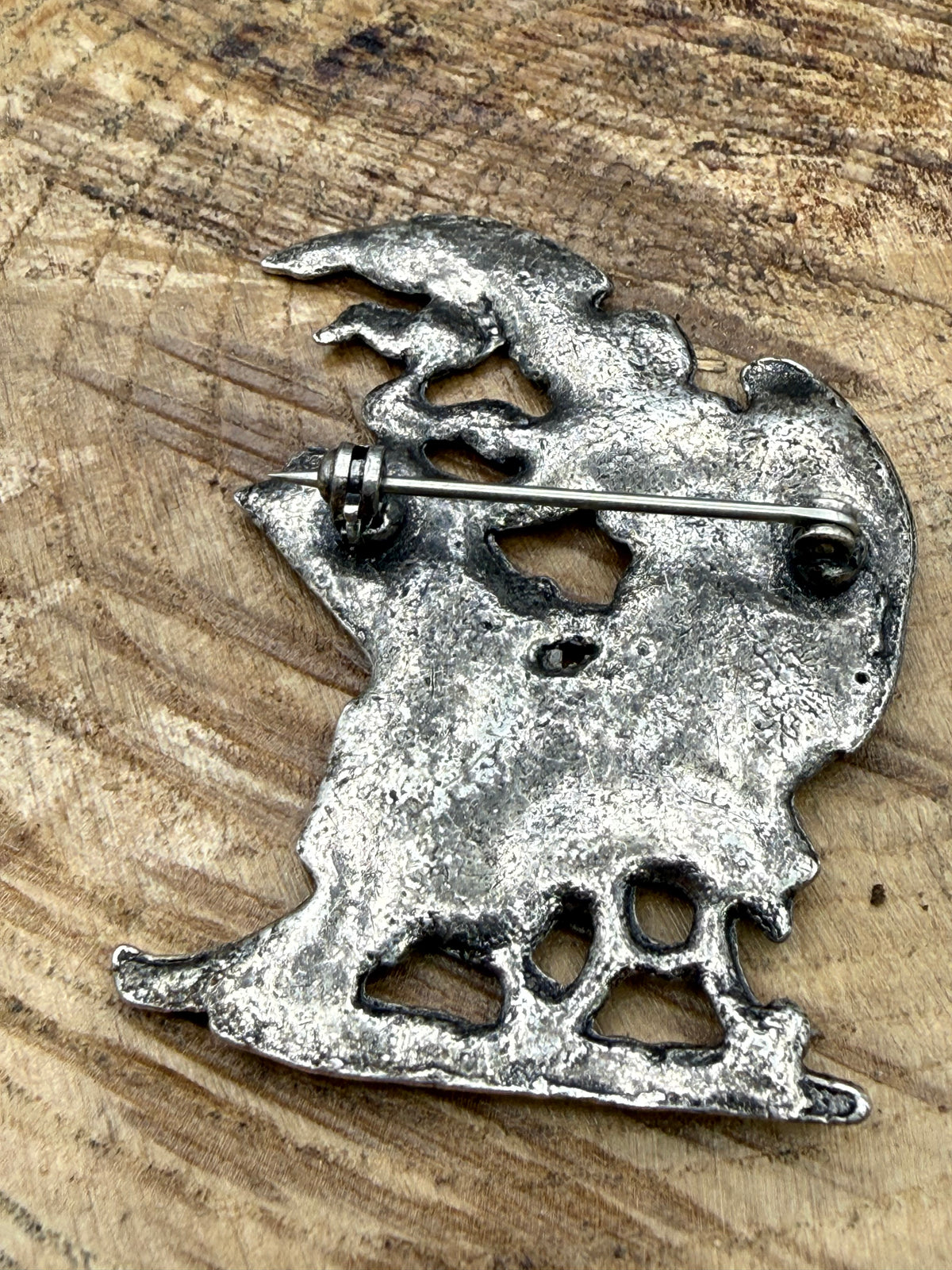 Art Nouveau Style Winged Lady Brooch, Silver Plated