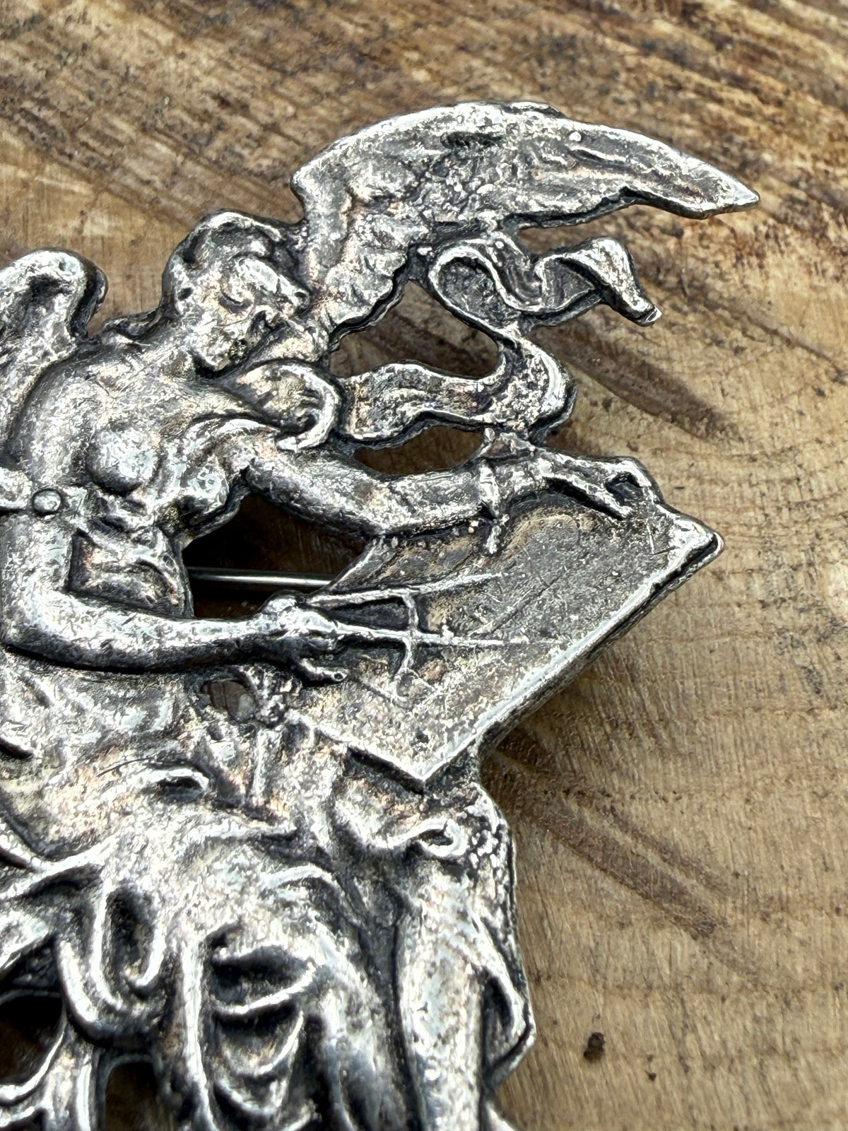 Art Nouveau Style Winged Lady Brooch, Silver Plated