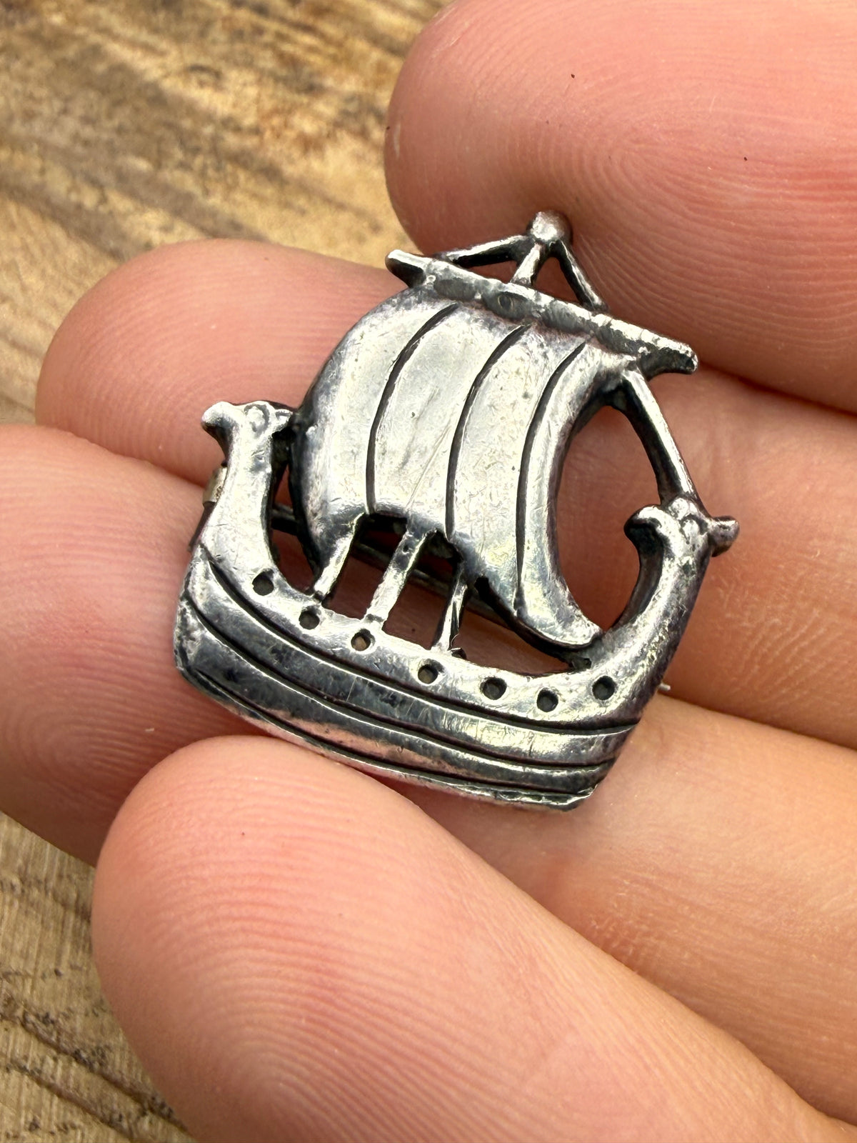 Vintage Sterling Silver Viking Longship Brooch, Iona 1936