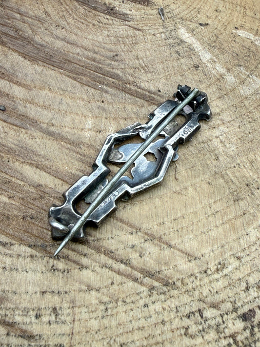 Victorian Songbird Sweetheart Brooch, Antique Sterling Silver