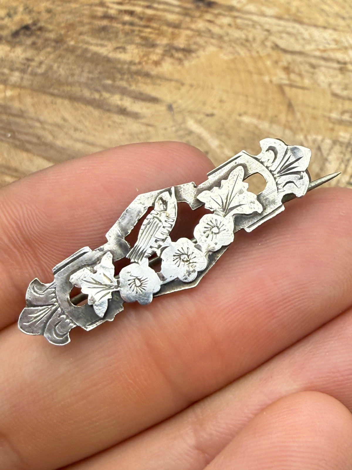 Victorian Songbird Sweetheart Brooch, Antique Sterling Silver
