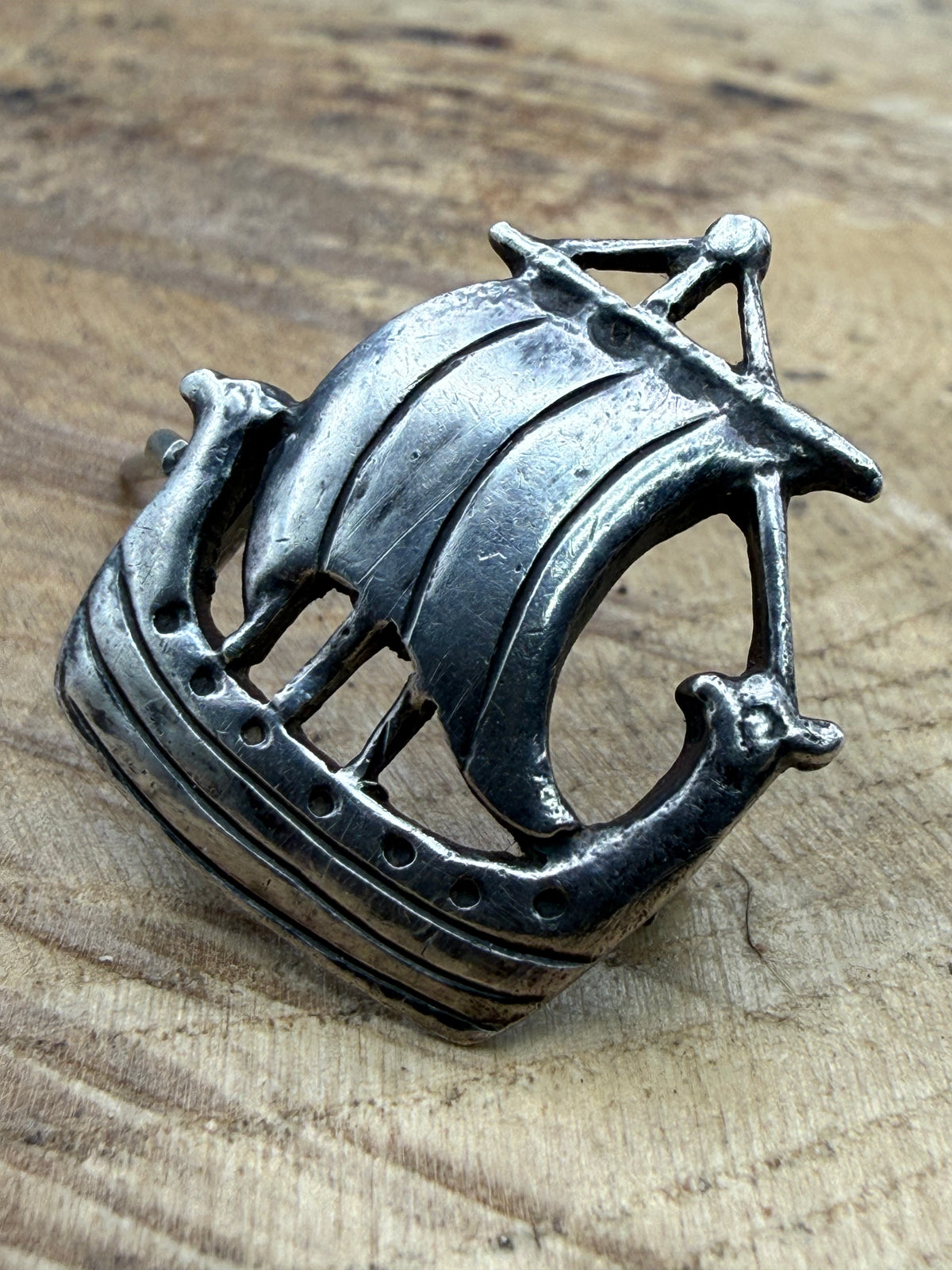 Vintage Sterling Silver Viking Longship Brooch, Iona 1936