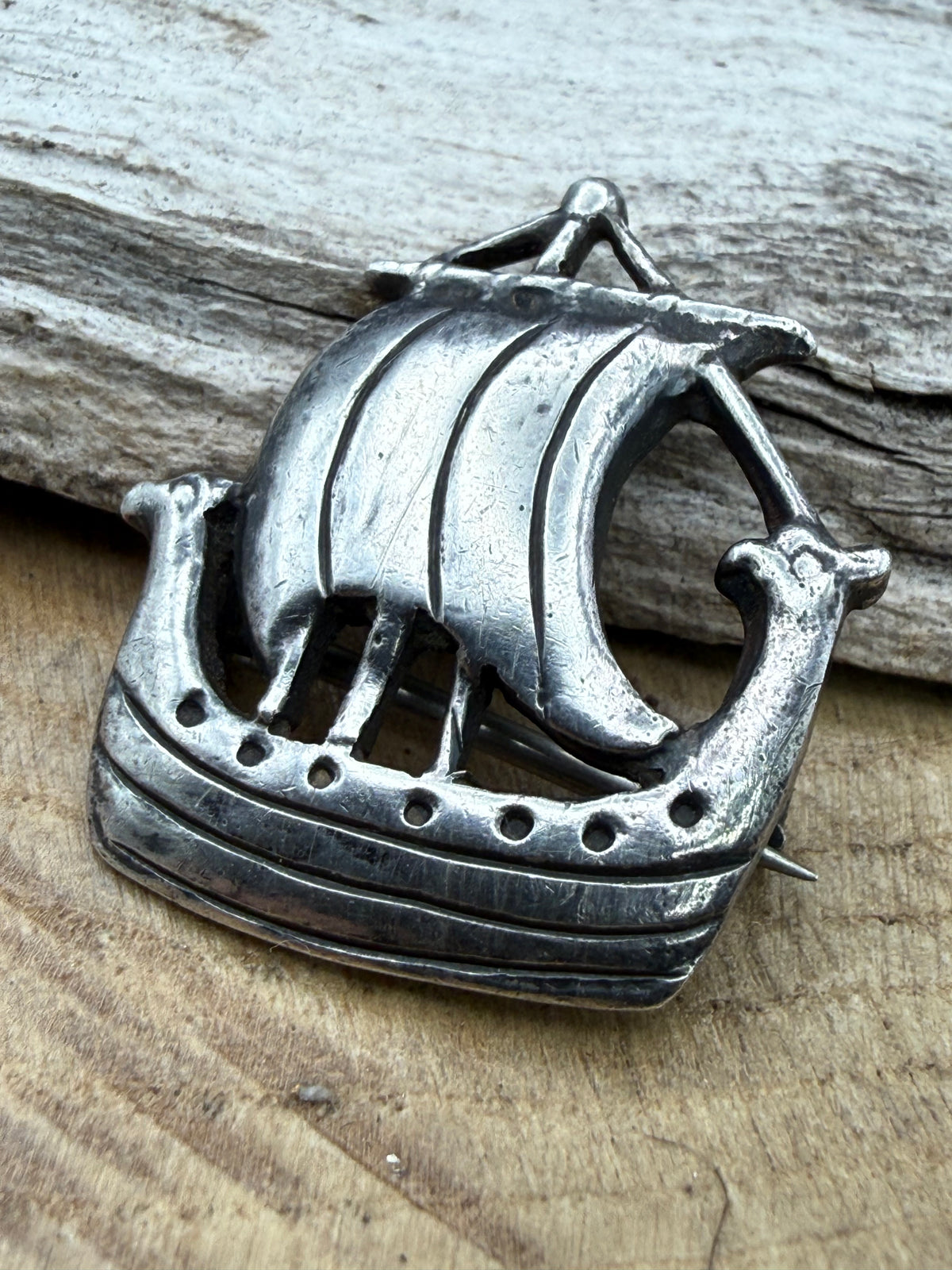 Vintage Sterling Silver Viking Longship Brooch, Iona 1936