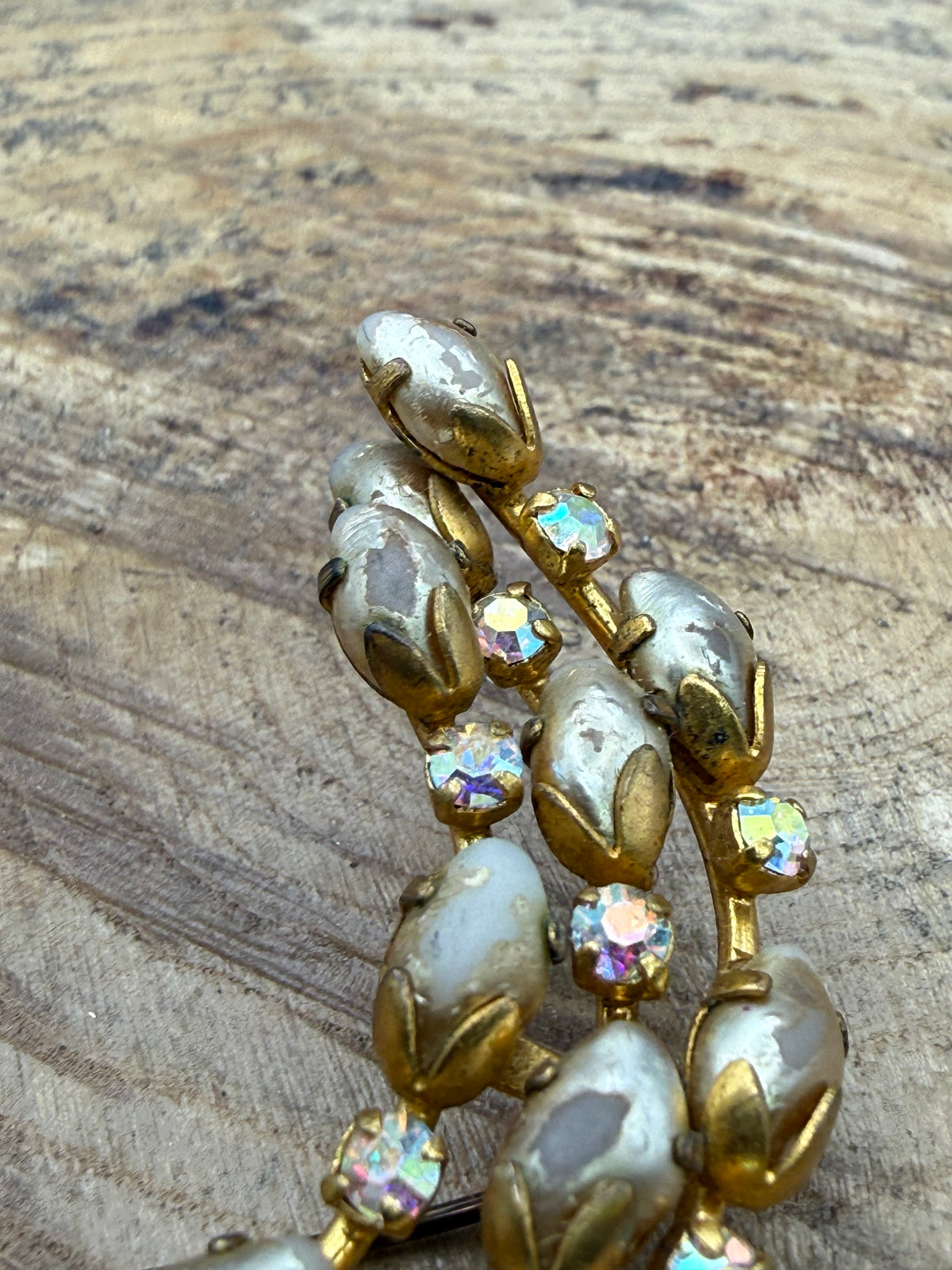 Vintage Sparkly Crescent Brooch, Aurora Borealis Rhinestones