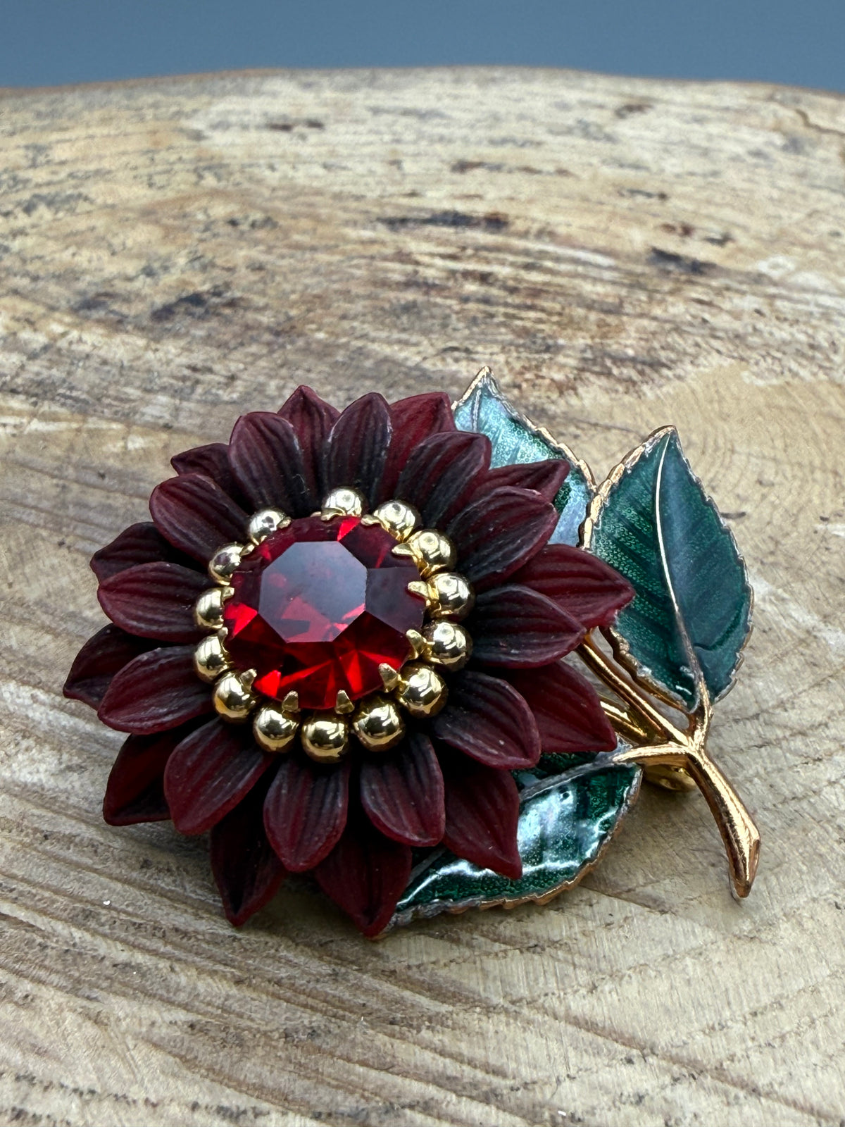 Vintage Burgundy Flower Brooch