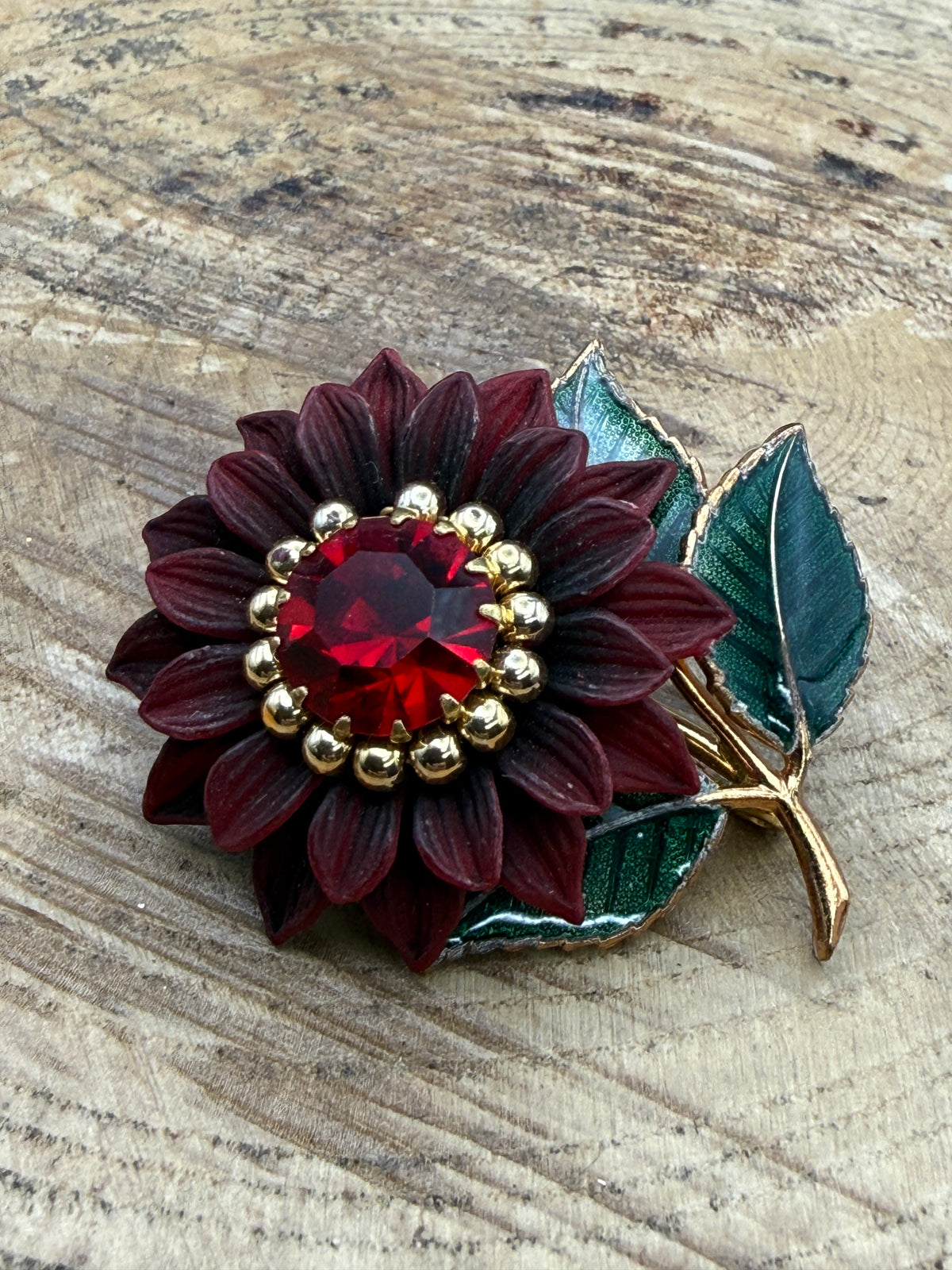 Vintage Burgundy Flower Brooch