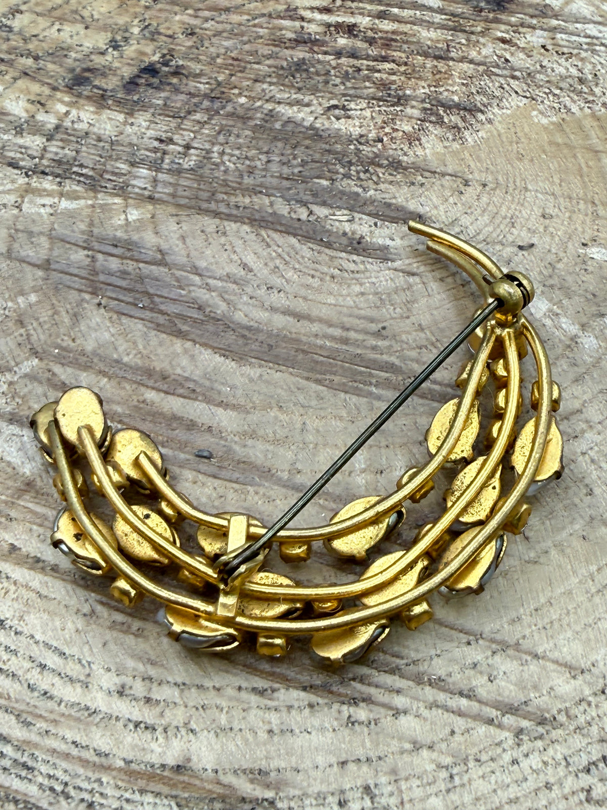 Vintage Sparkly Crescent Brooch, Aurora Borealis Rhinestones