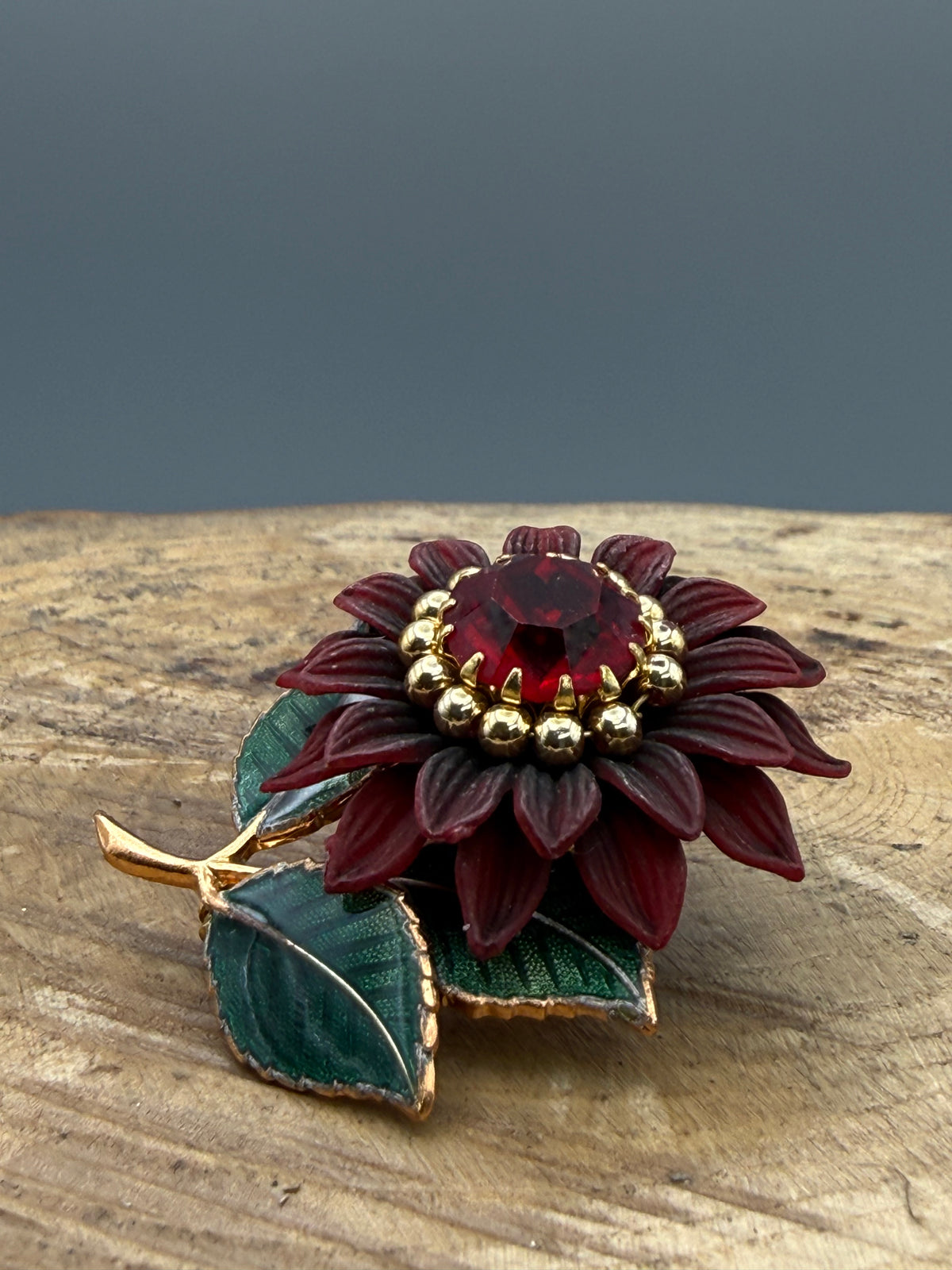 Vintage Burgundy Flower Brooch