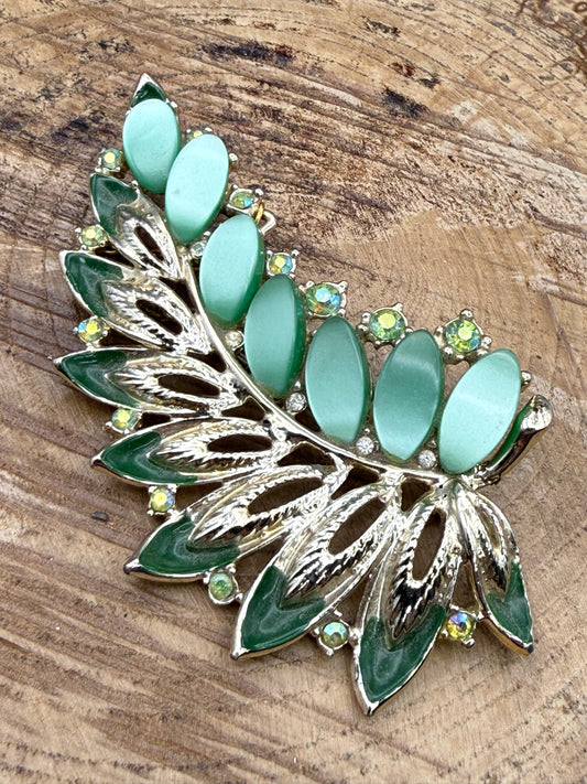 Vintage Green Lucite Leaf Brooch, 1960s