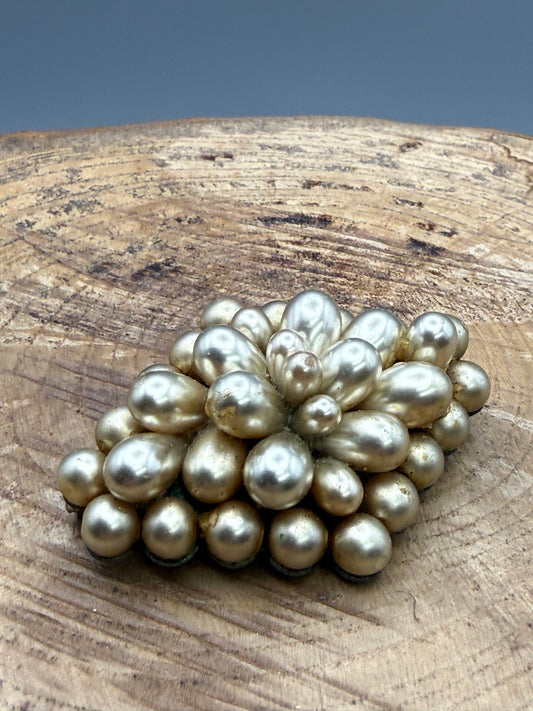 Vintage Striking Faux Pearl Cluster Brooch
