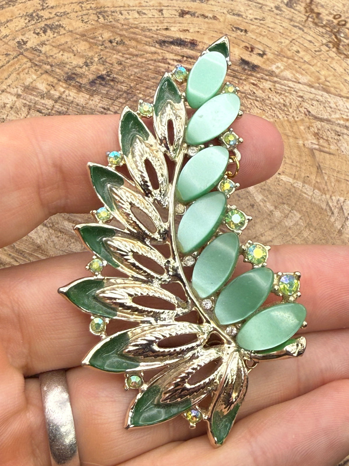 Vintage Green Lucite Leaf Brooch, 1960s