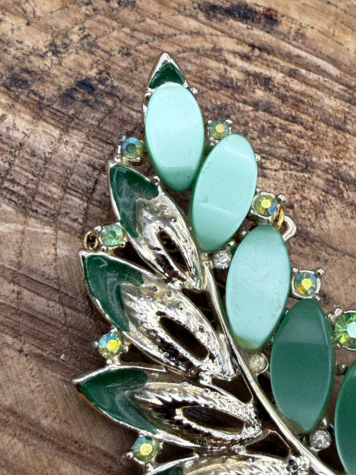 Vintage Green Lucite Leaf Brooch, 1960s