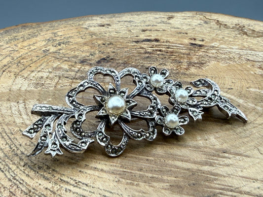 Vintage Marcasite Floral Spray Brooch