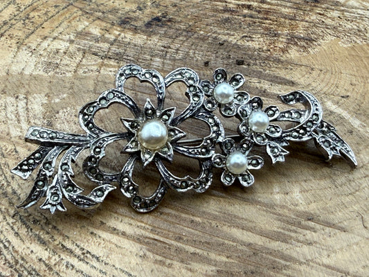 Vintage Marcasite Floral Spray Brooch