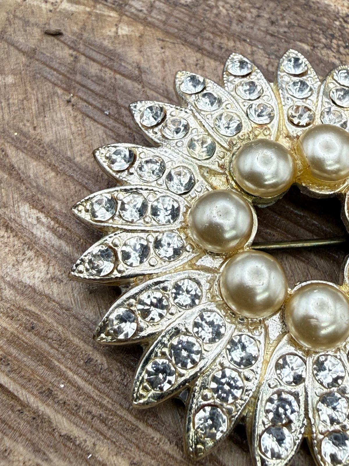 Vintage Starburst Brooch, Faux Pearl & Rhinestone