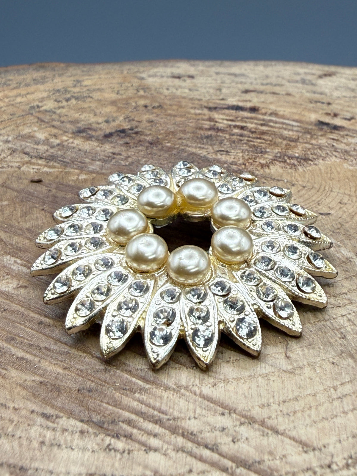 Vintage Starburst Brooch, Faux Pearl & Rhinestone