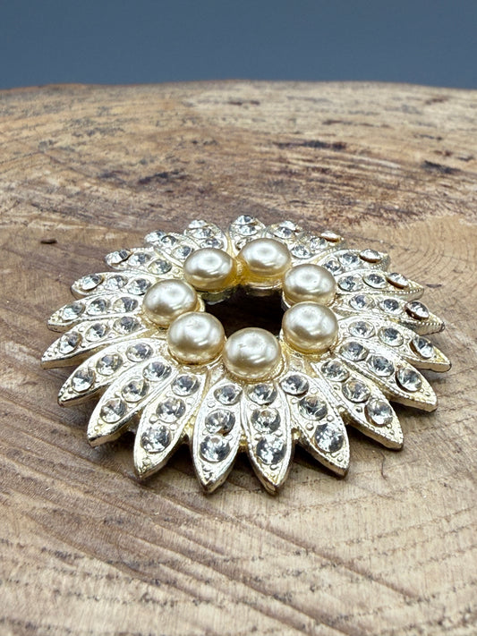 Vintage Starburst Brooch, Faux Pearl & Rhinestone