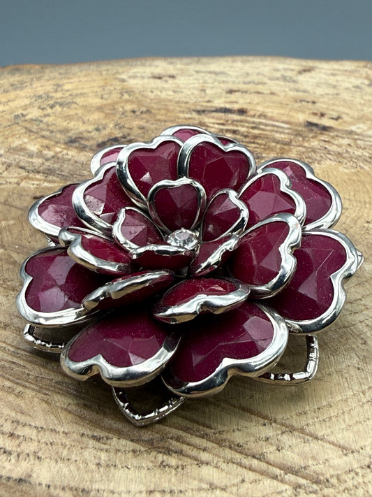 Vintage Purple 1980s Flower Brooch, Silver Tone
