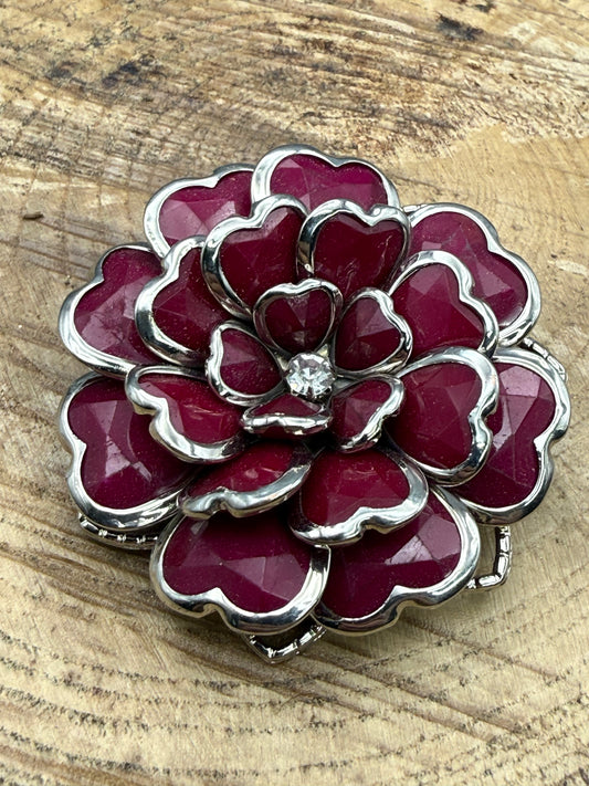 Vintage Purple 1980s Flower Brooch, Silver Tone