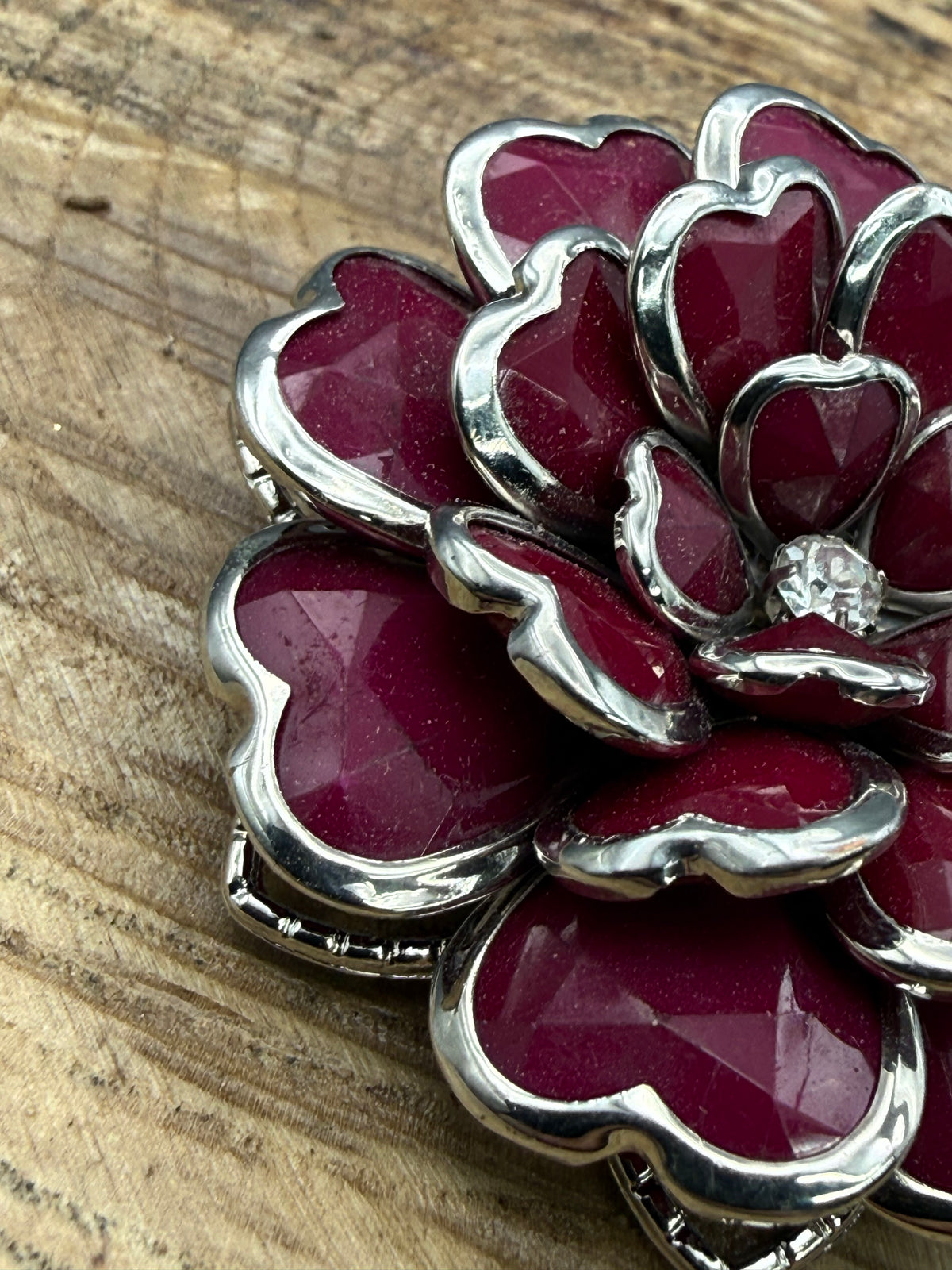 Vintage Purple 1980s Flower Brooch, Silver Tone