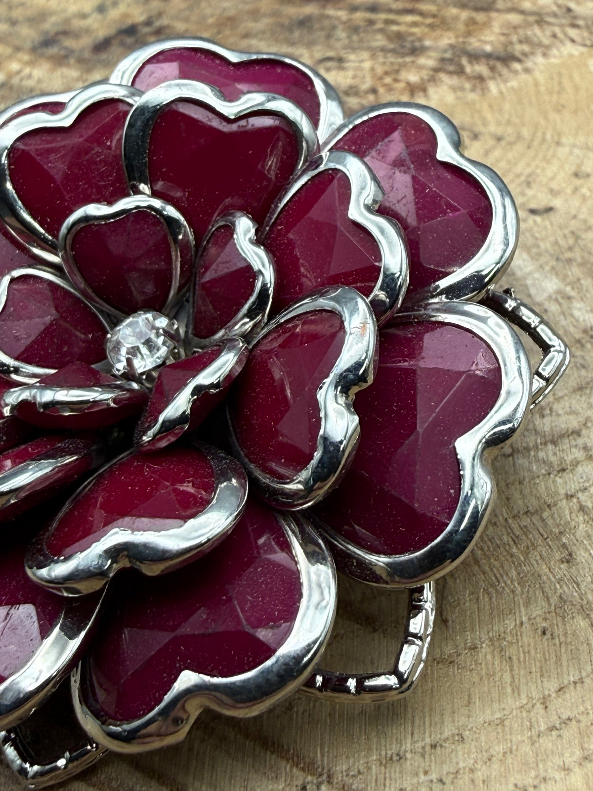 Vintage Purple 1980s Flower Brooch, Silver Tone