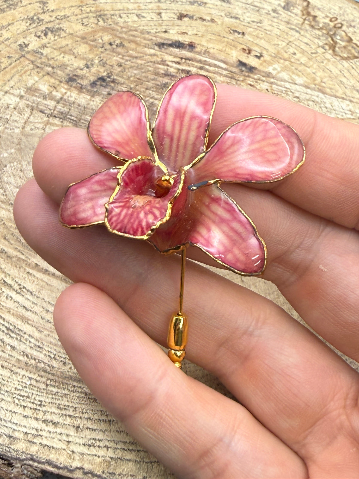 Vintage Pink Orchid Stick Pin