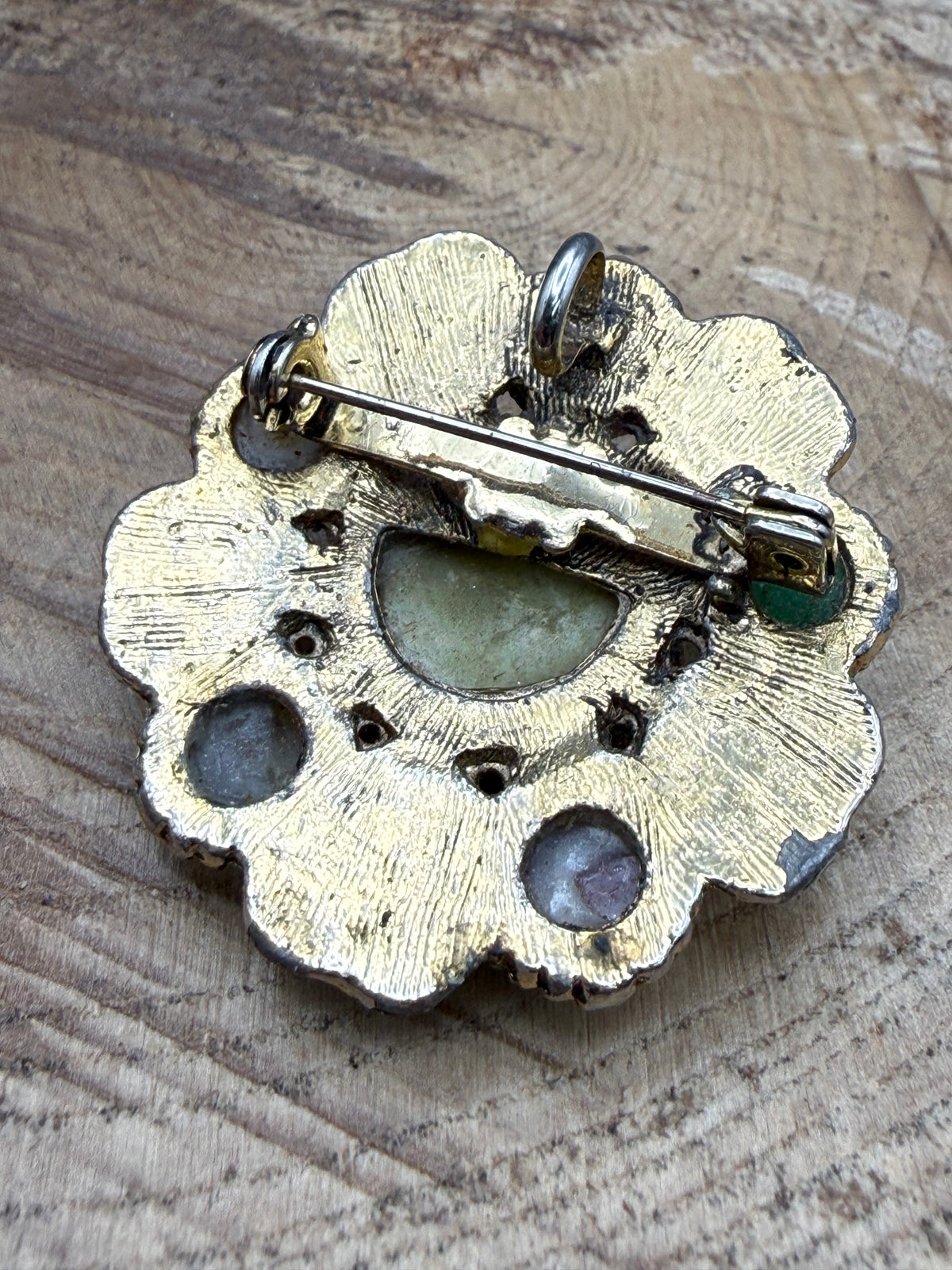 Vintage Gold Tone Celtic Cluster Brooch, Faux Agate