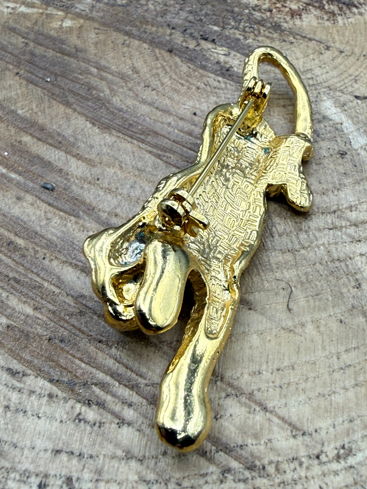 Vintage Leopard Figural Brooch with Rhinestone Eyes