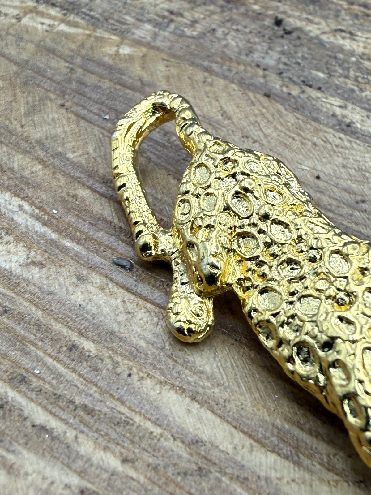 Vintage Leopard Figural Brooch with Rhinestone Eyes
