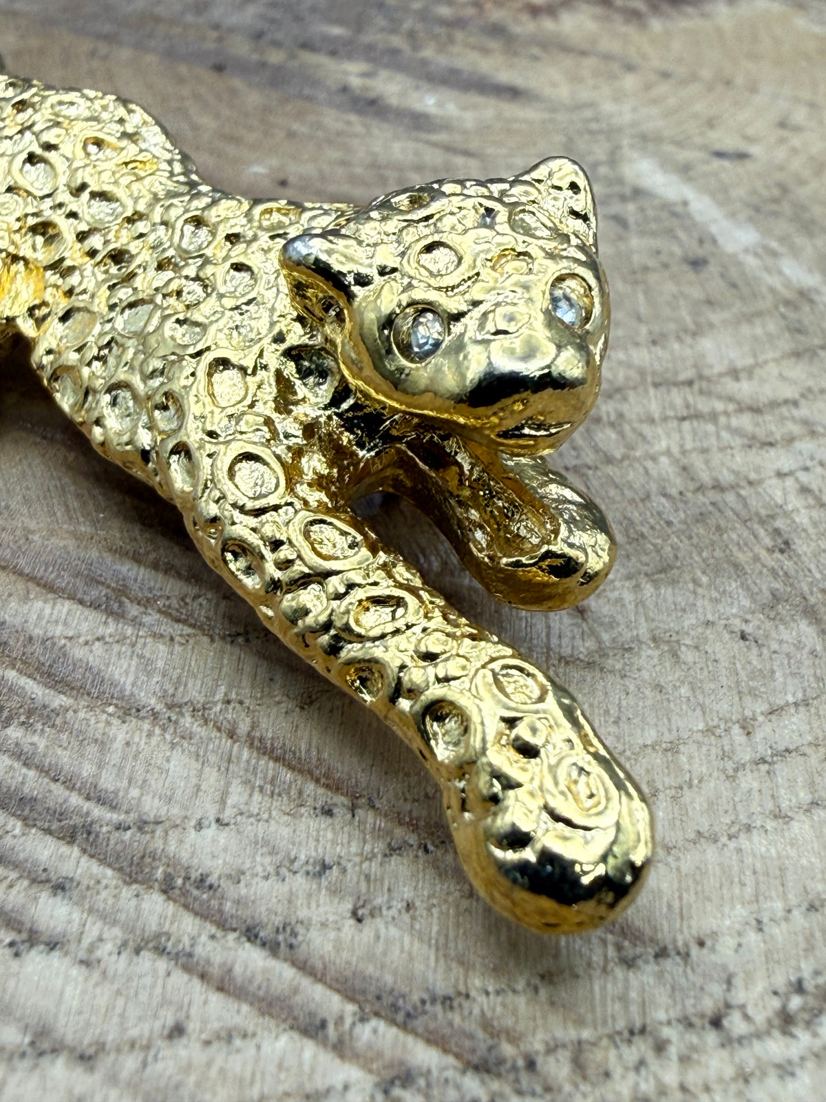 Vintage Leopard Figural Brooch with Rhinestone Eyes