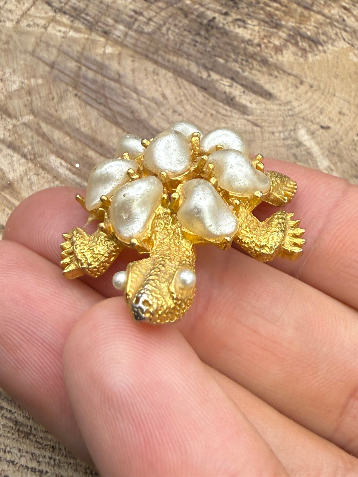 Vintage Marboux Turtle Brooch, Faux Pearl Cluster