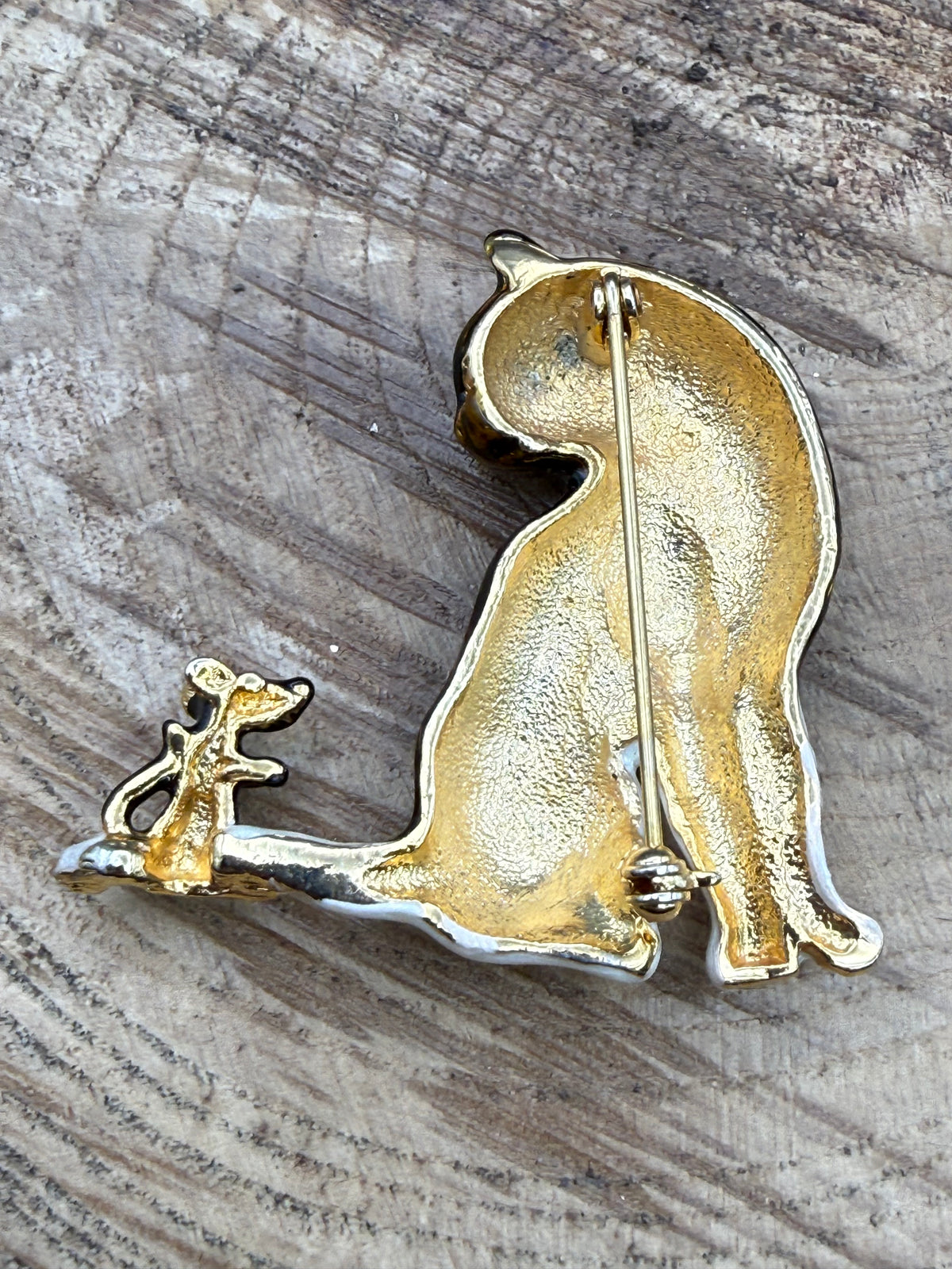Vintage Enamel Cat and Mouse Brooch