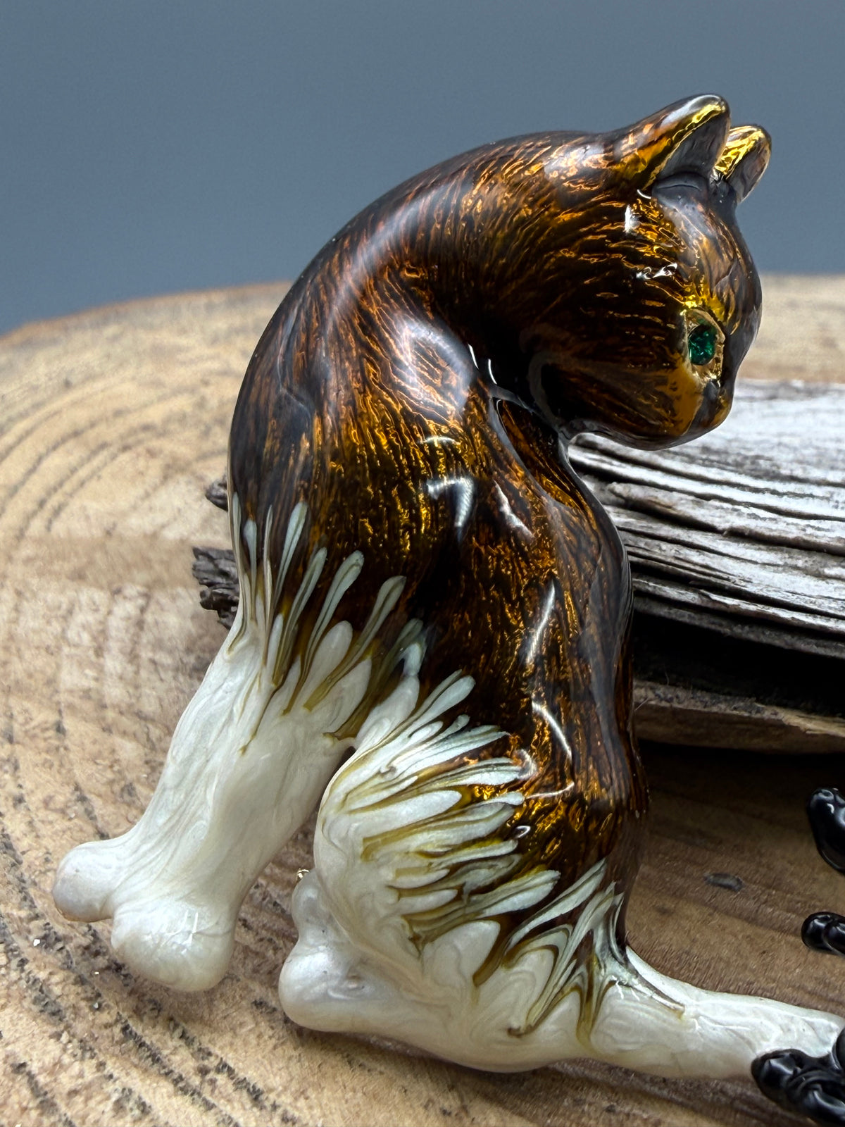 Vintage Enamel Cat and Mouse Brooch