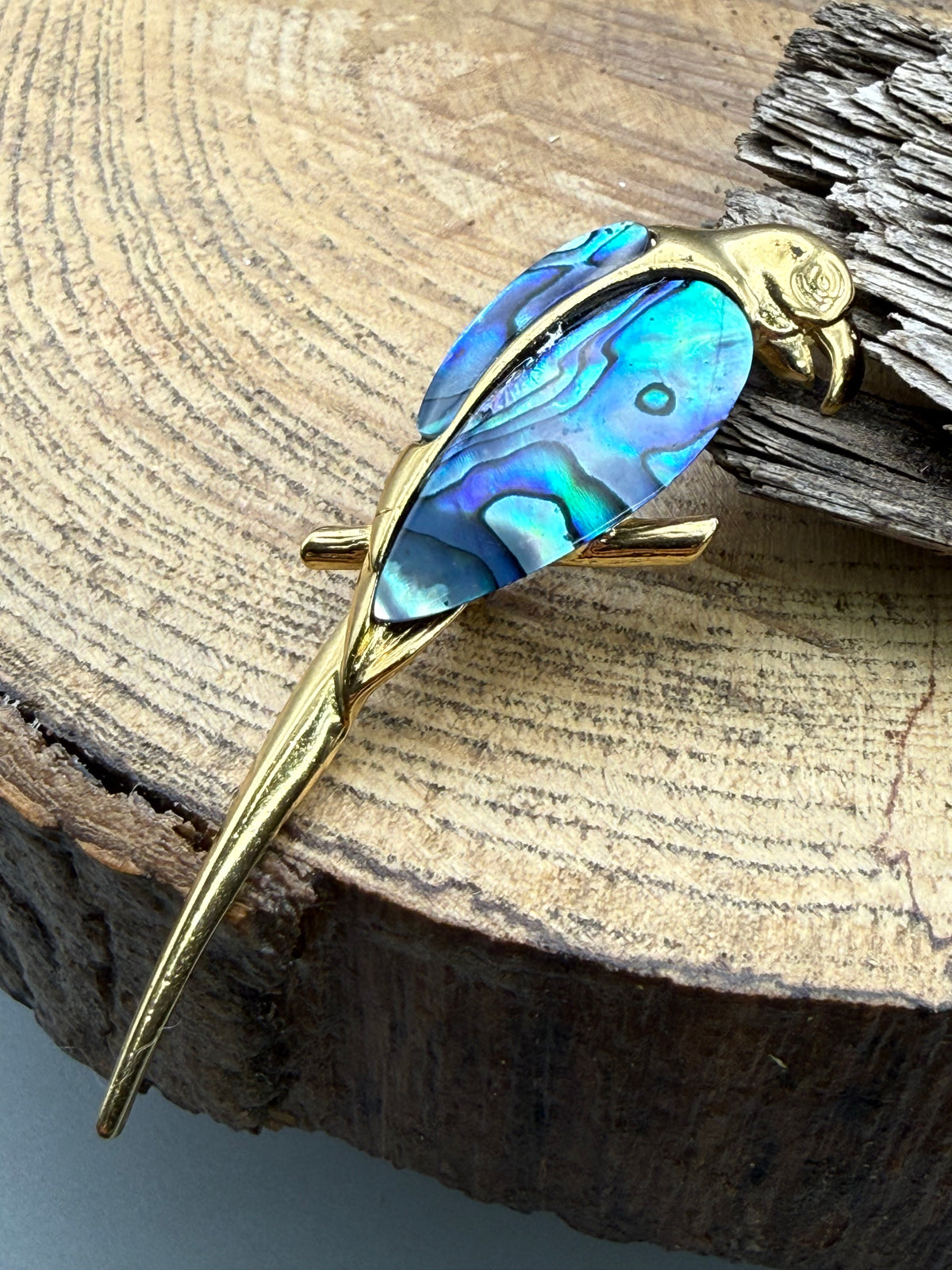 Vintage Parrot Brooch with Abalone Wings