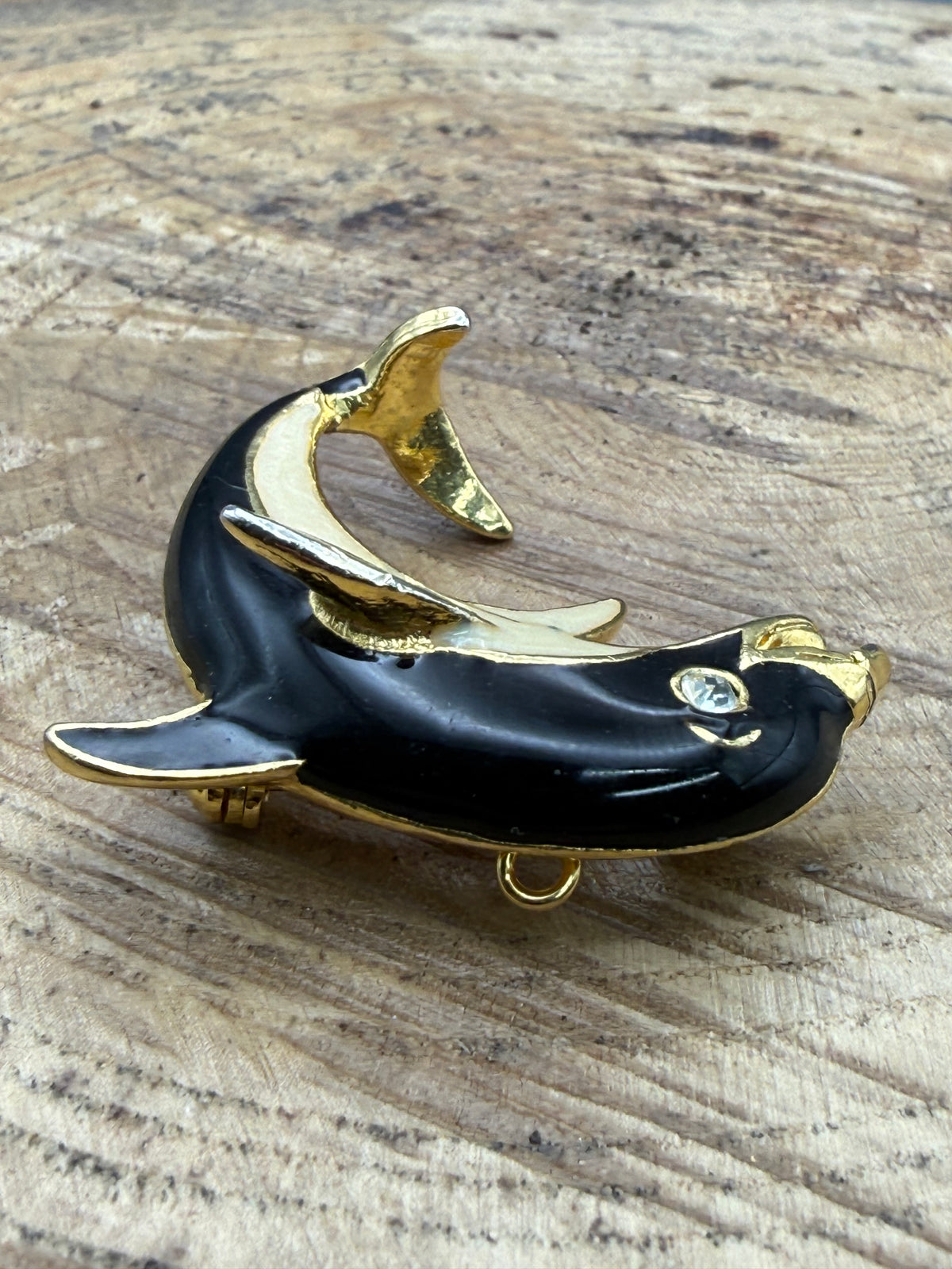 Vintage Enamel Leaping Dolphin Brooch