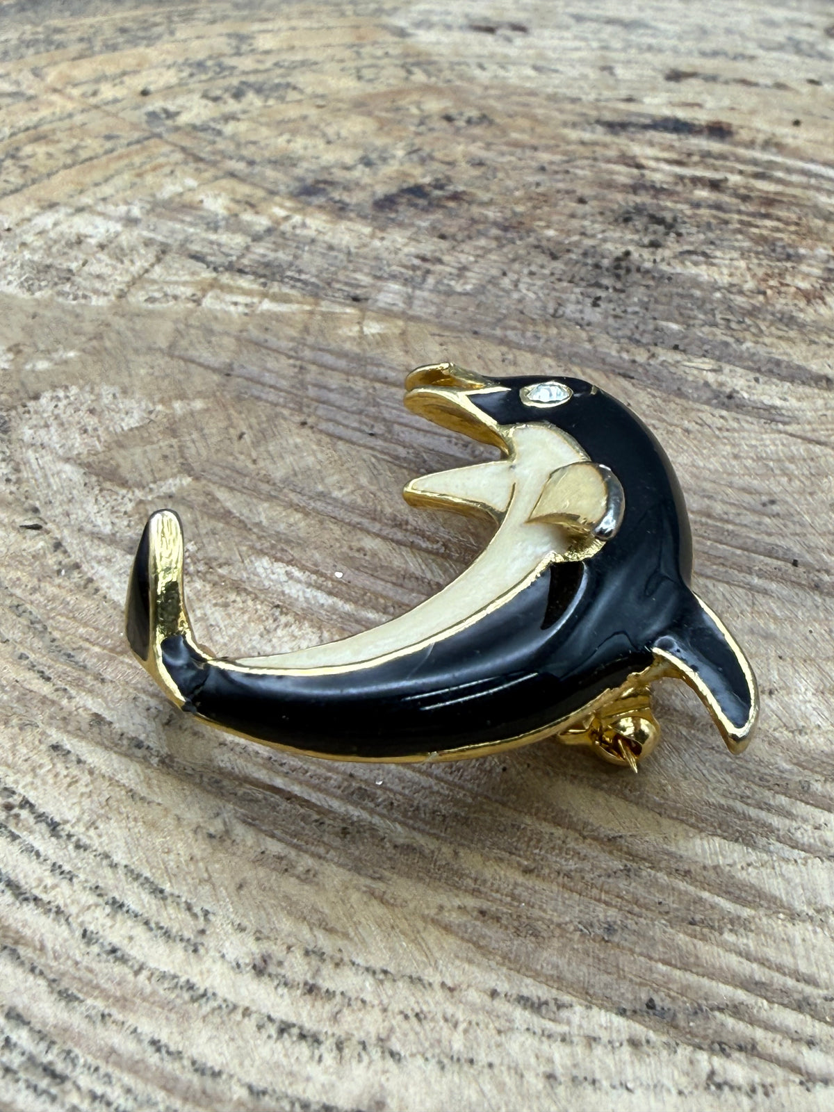 Vintage Enamel Leaping Dolphin Brooch