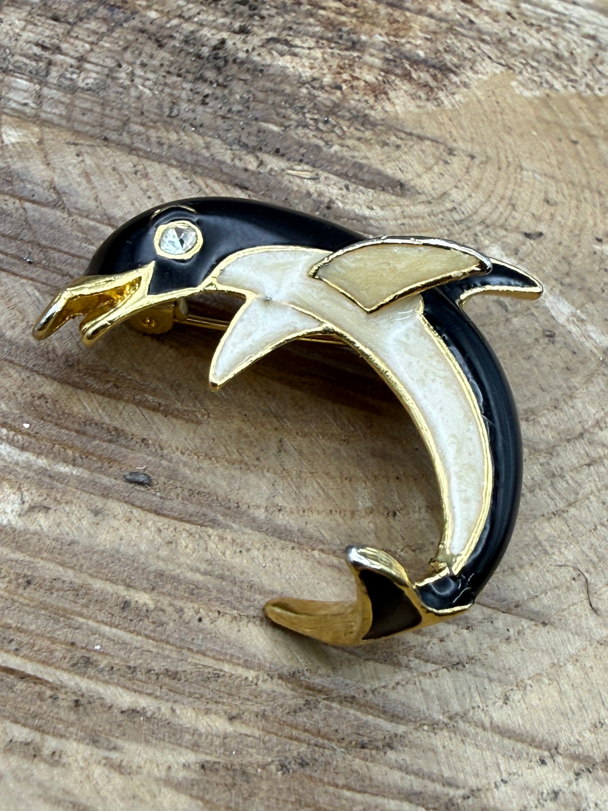 Vintage Enamel Leaping Dolphin Brooch