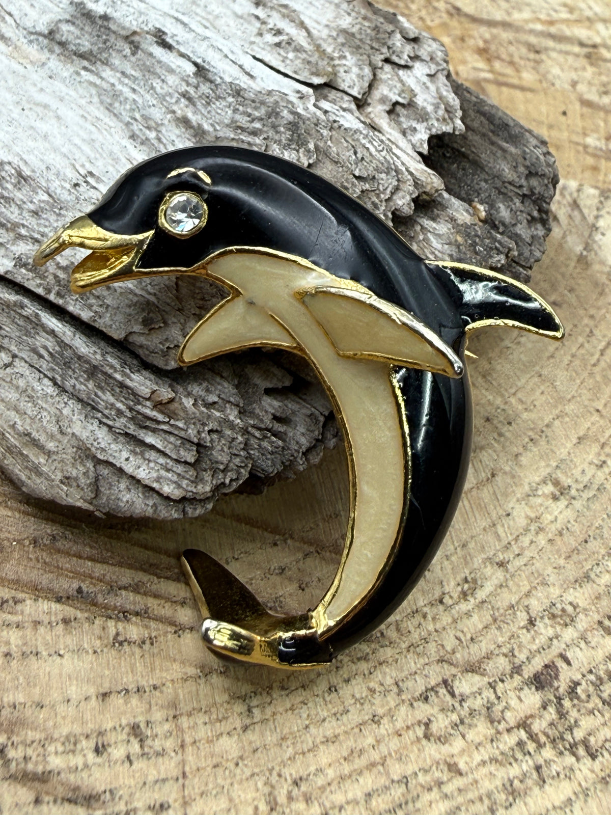 Vintage Enamel Leaping Dolphin Brooch