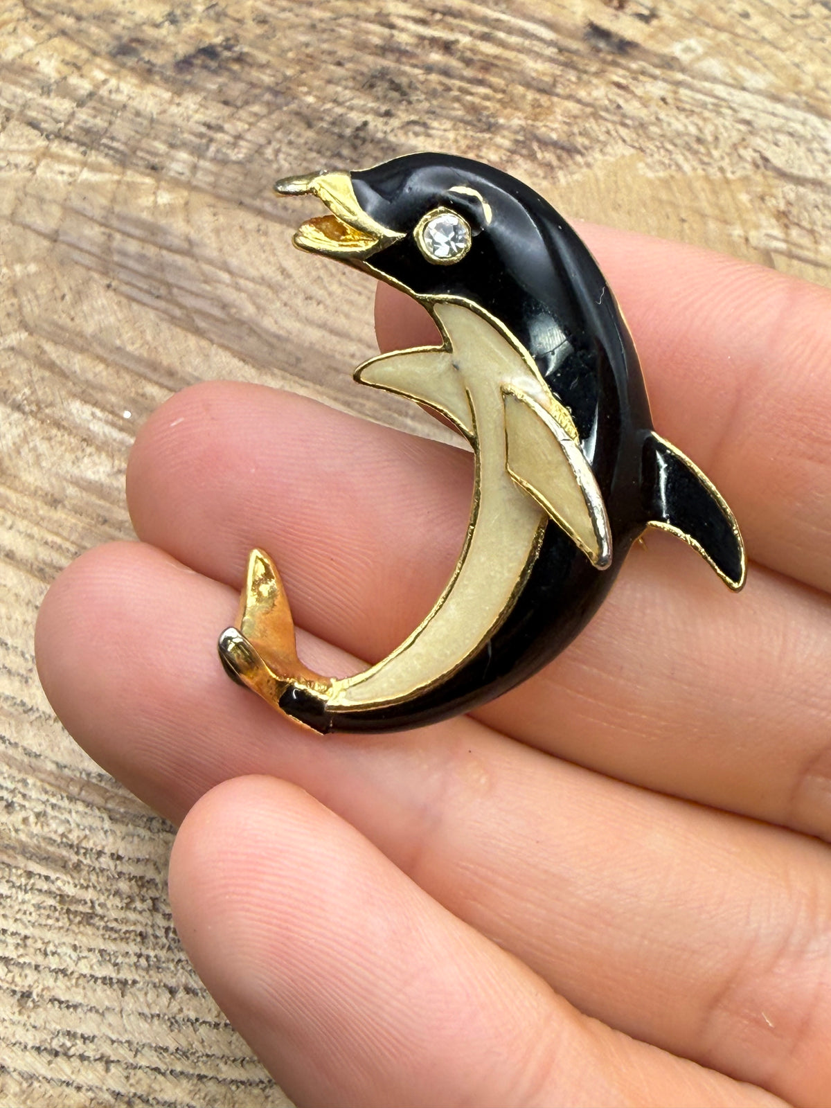 Vintage Enamel Leaping Dolphin Brooch