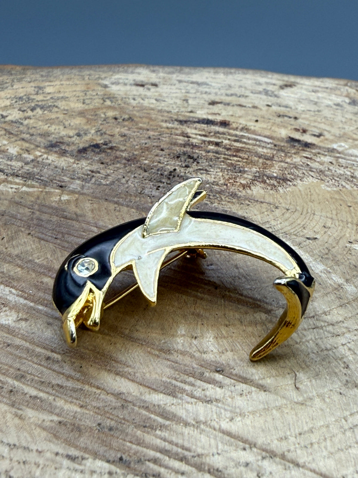 Vintage Enamel Leaping Dolphin Brooch