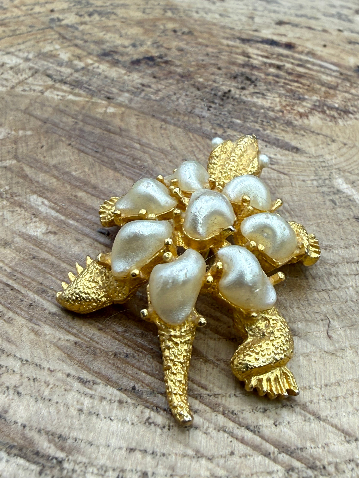Vintage Marboux Turtle Brooch, Faux Pearl Cluster