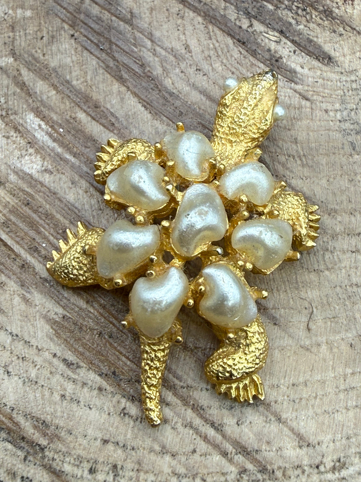 Vintage Marboux Turtle Brooch, Faux Pearl Cluster