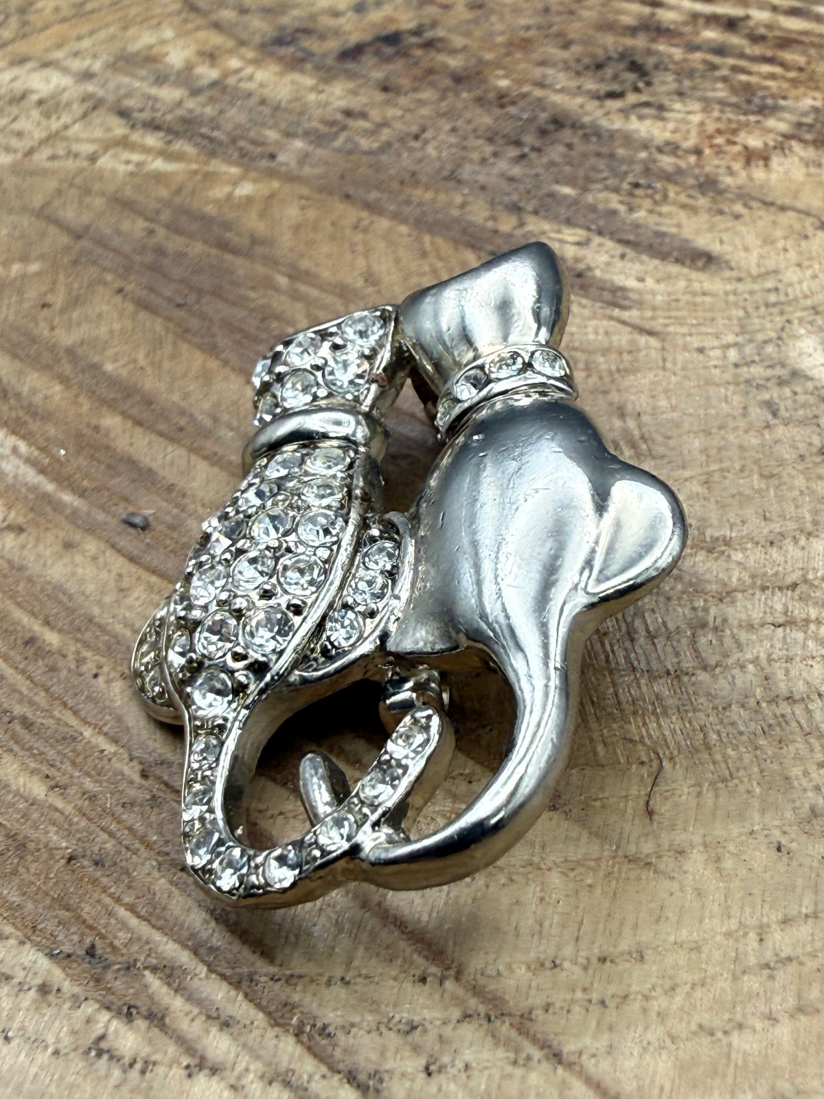Vintage Silver Tone Entwined Cats Brooch
