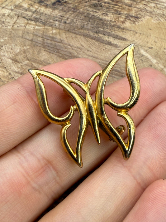 Vintage Abstract Gold Tone Butterfly Brooch