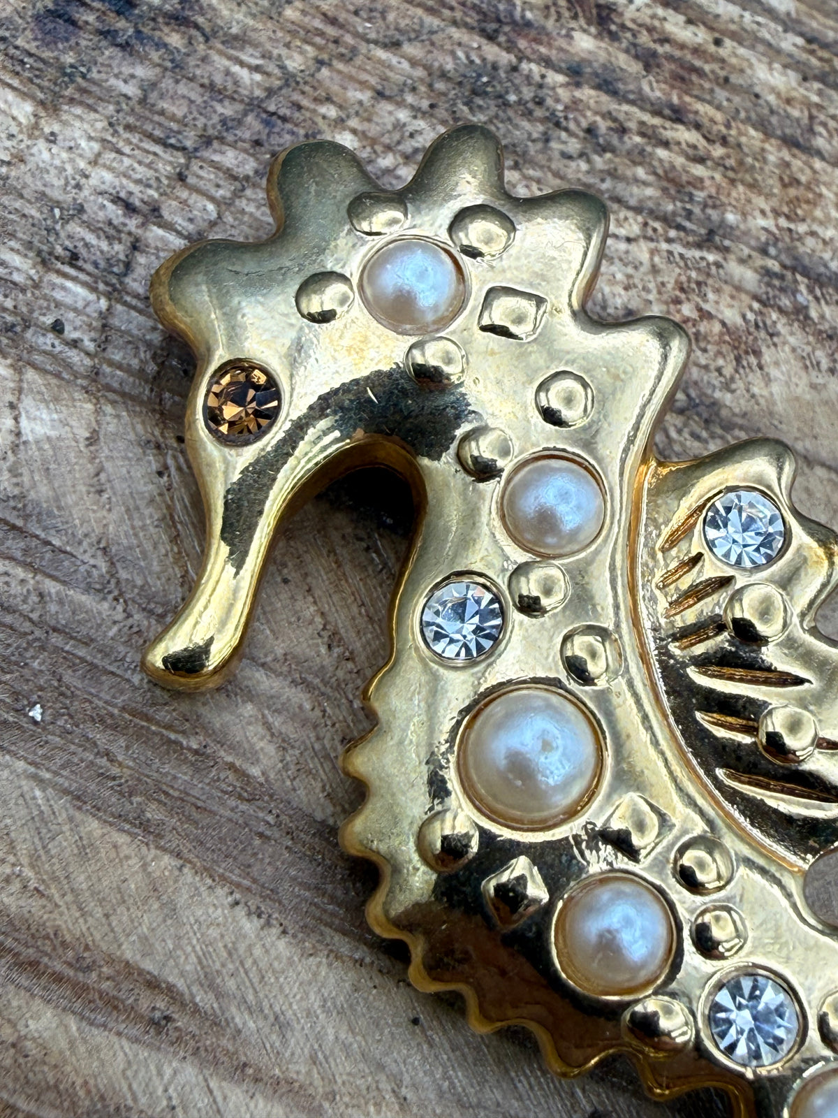 Vintage Swimming Seahorse Brooch With Tiny Charm
