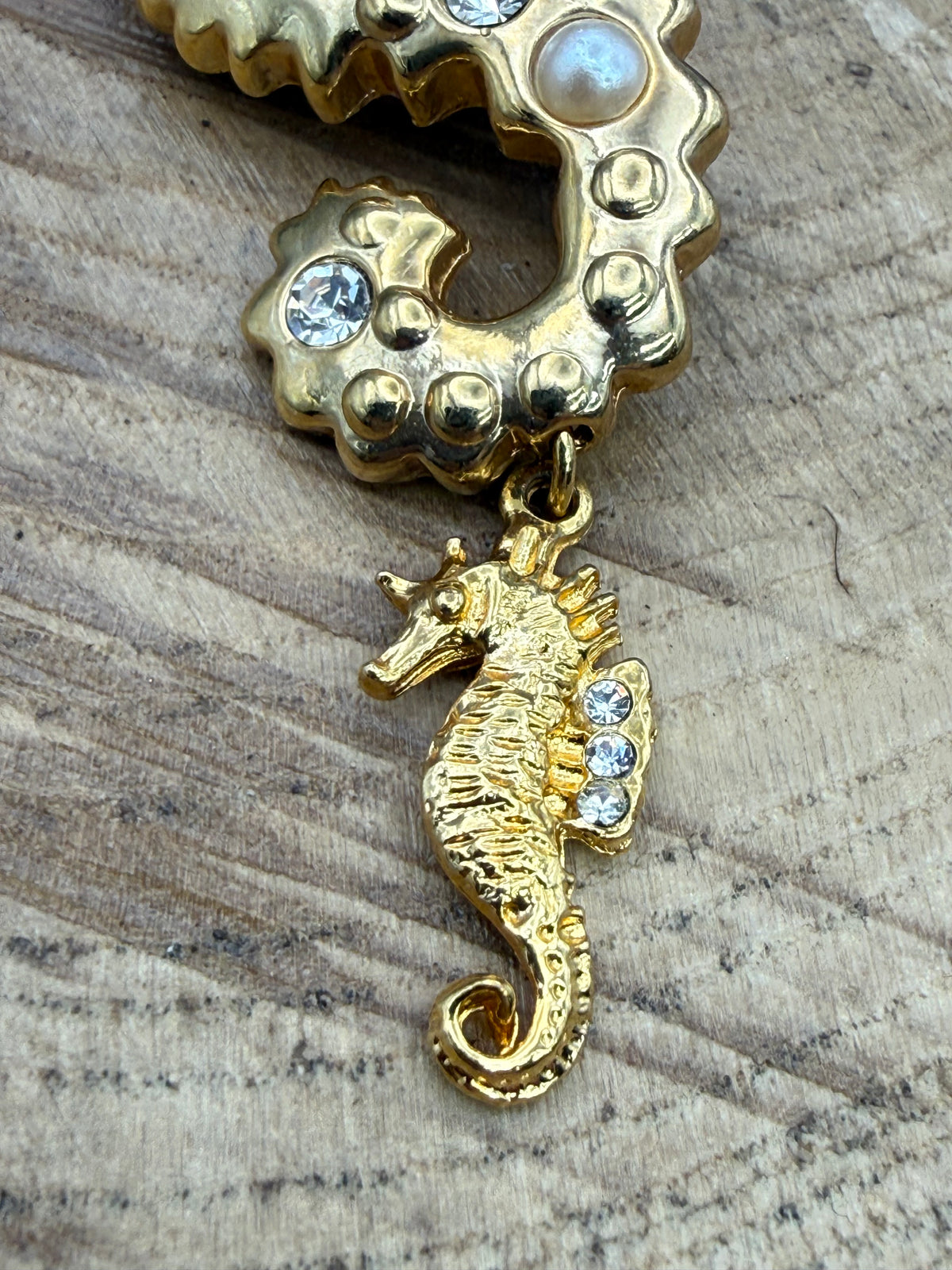 Vintage Swimming Seahorse Brooch With Tiny Charm