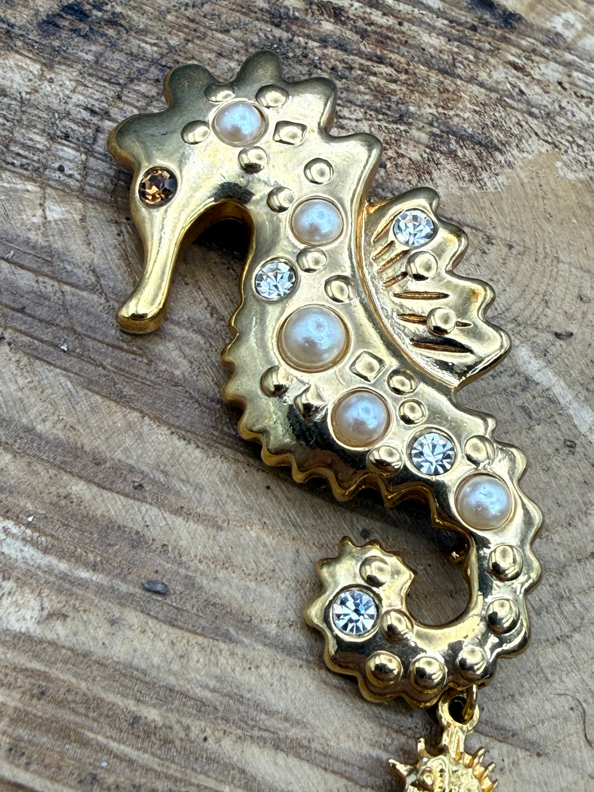 Vintage Swimming Seahorse Brooch With Tiny Charm